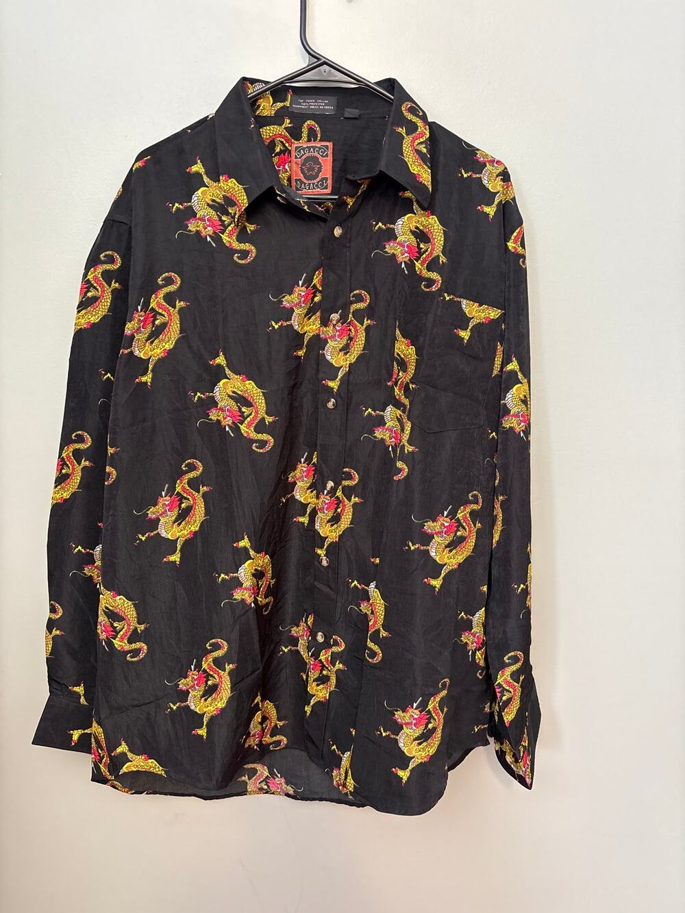Vintage 90s China Dragon Patterned Shirt DAGACCI Poly Shirt XL